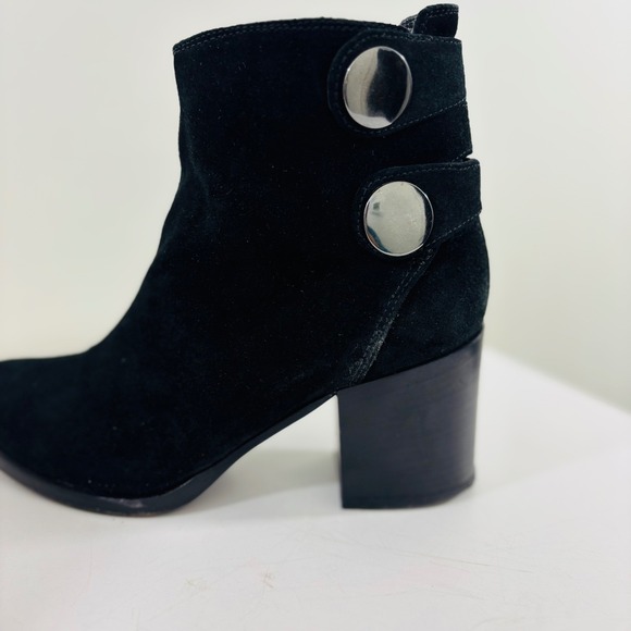 Alberto Fermani Women's Black Suede Heel Leather Ankle Boot Snap Italy Made 6.5 - Picture 8 of 9